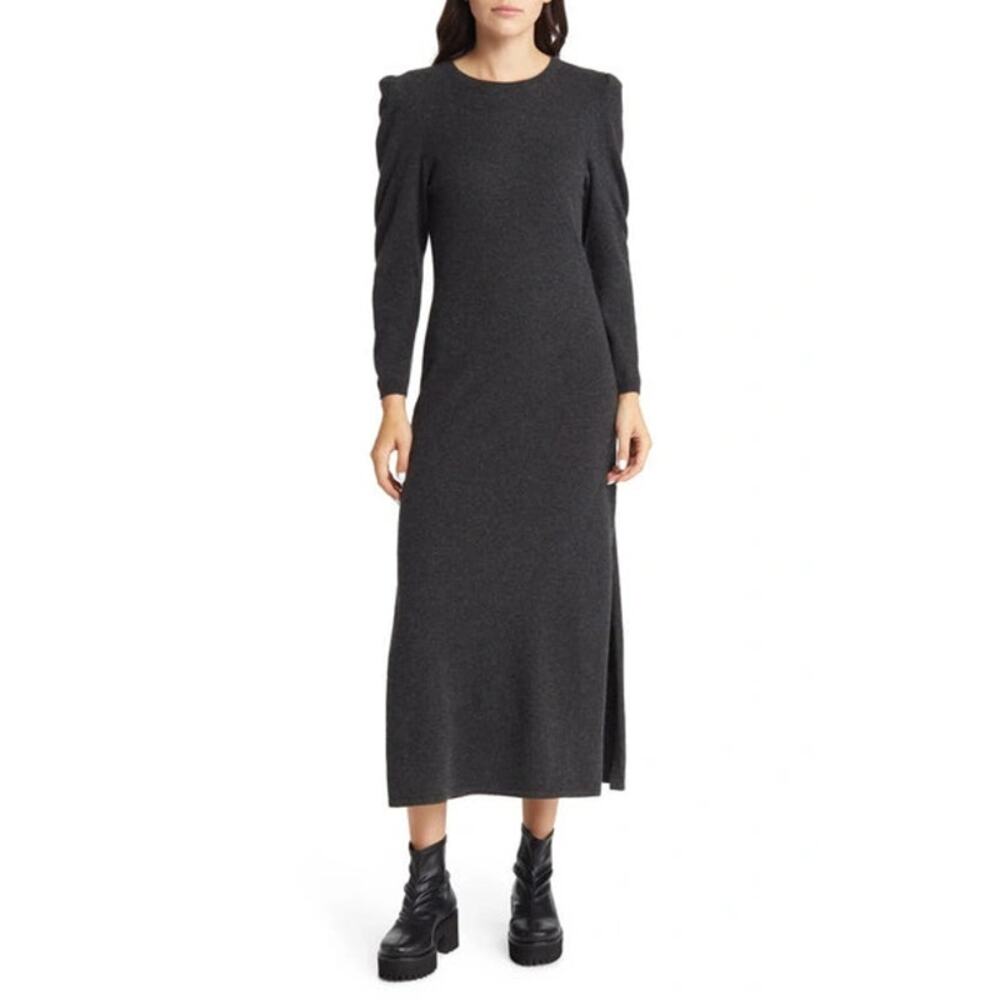 Frame Shirred Long Sleeve Cashmere Sweater Dress M